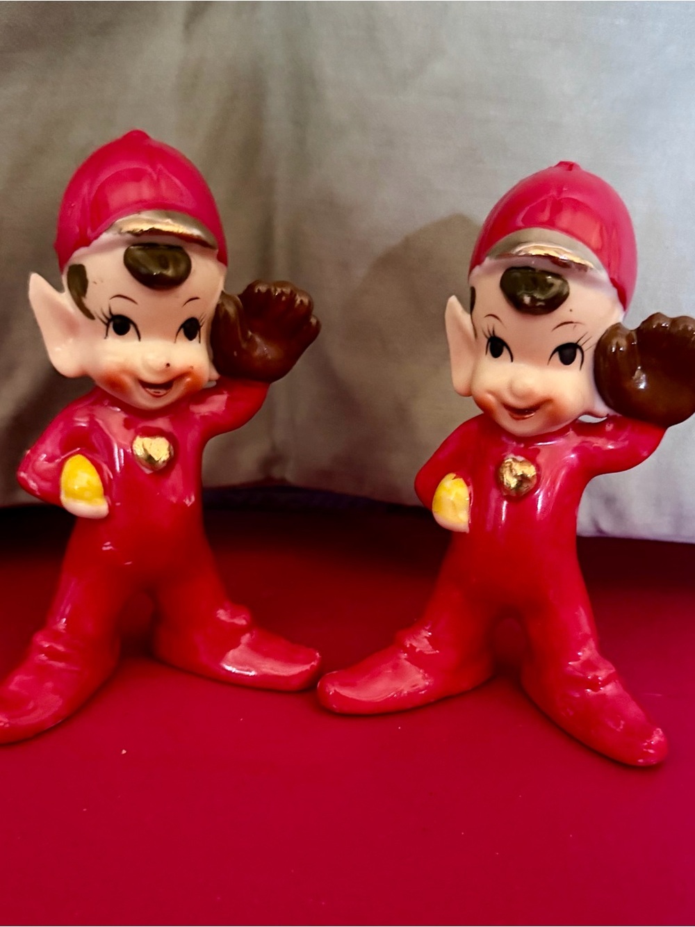 Goebel Red Ceramic Pixie Elf Pair baseball